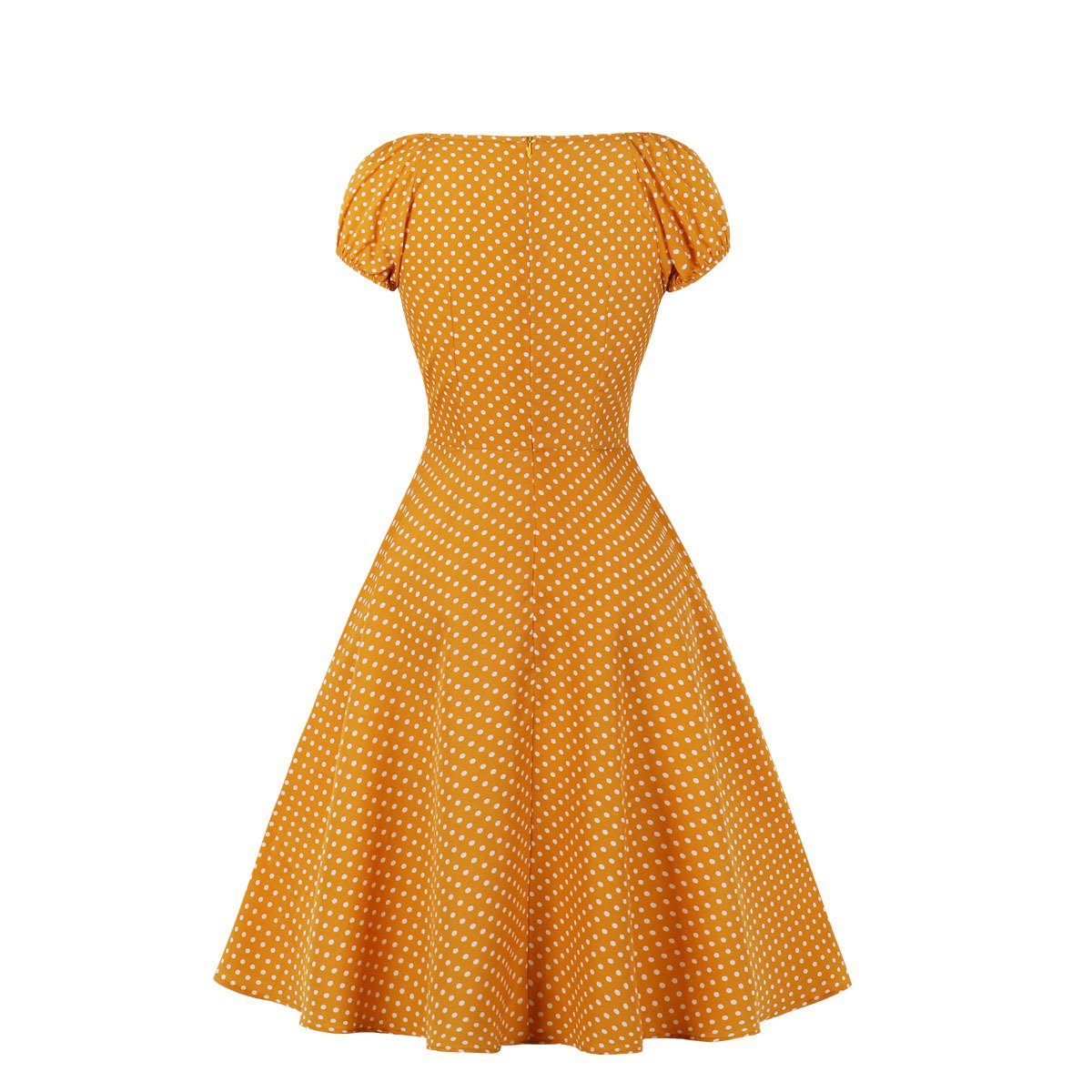 Women Short Sleeves Dot Print Vintage Dresses-STYLEGOING