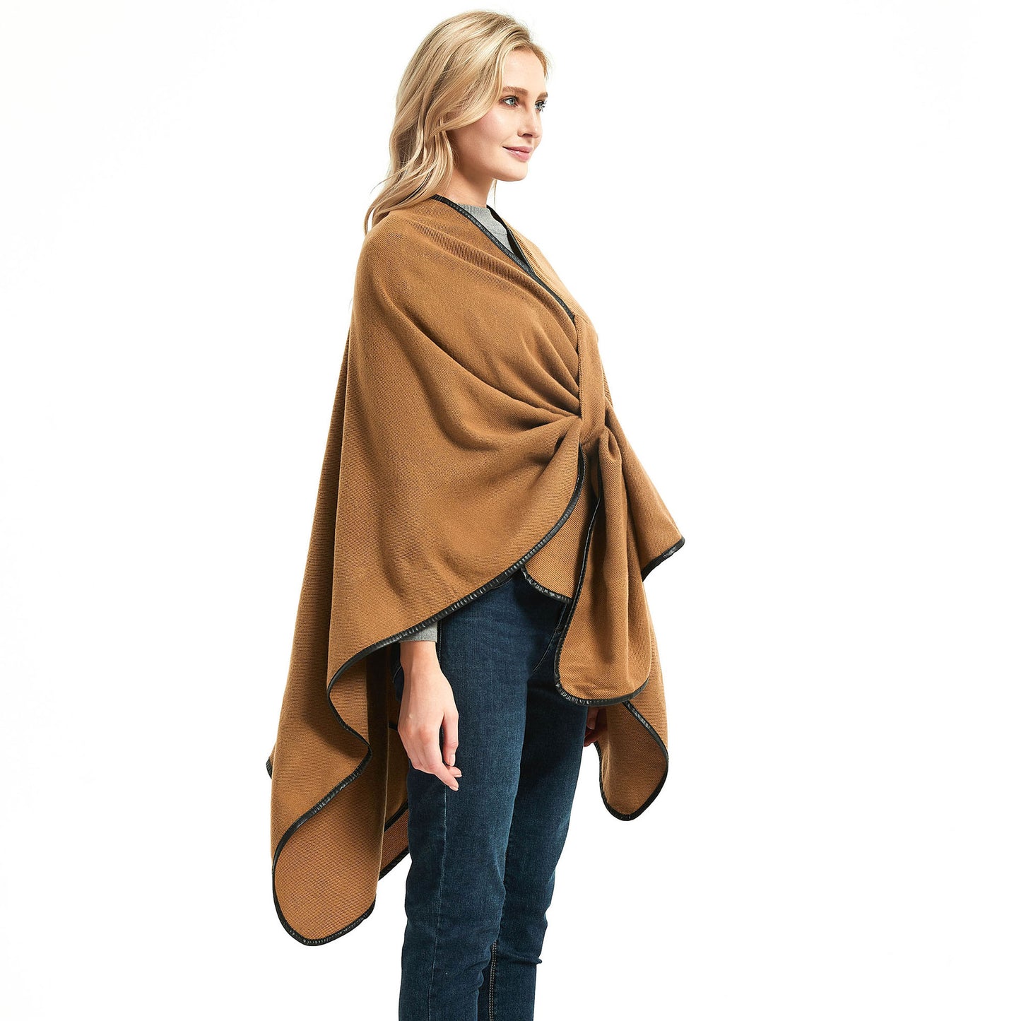 Casual Brown Shawl With Buckle Design for Women