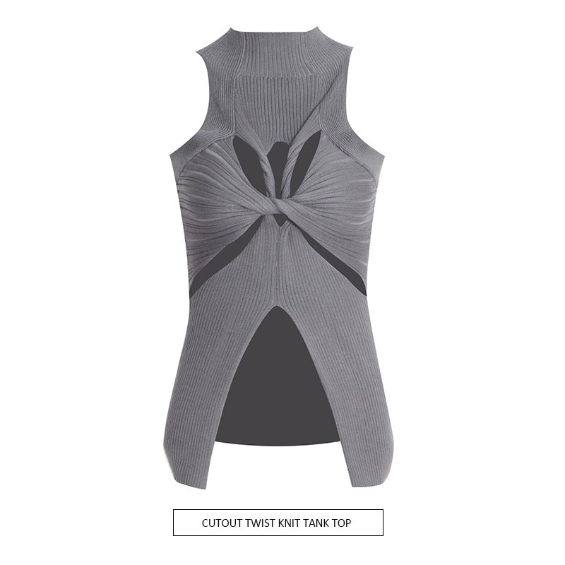 Designed High Neck Irregular Women Knitted Tank Tops