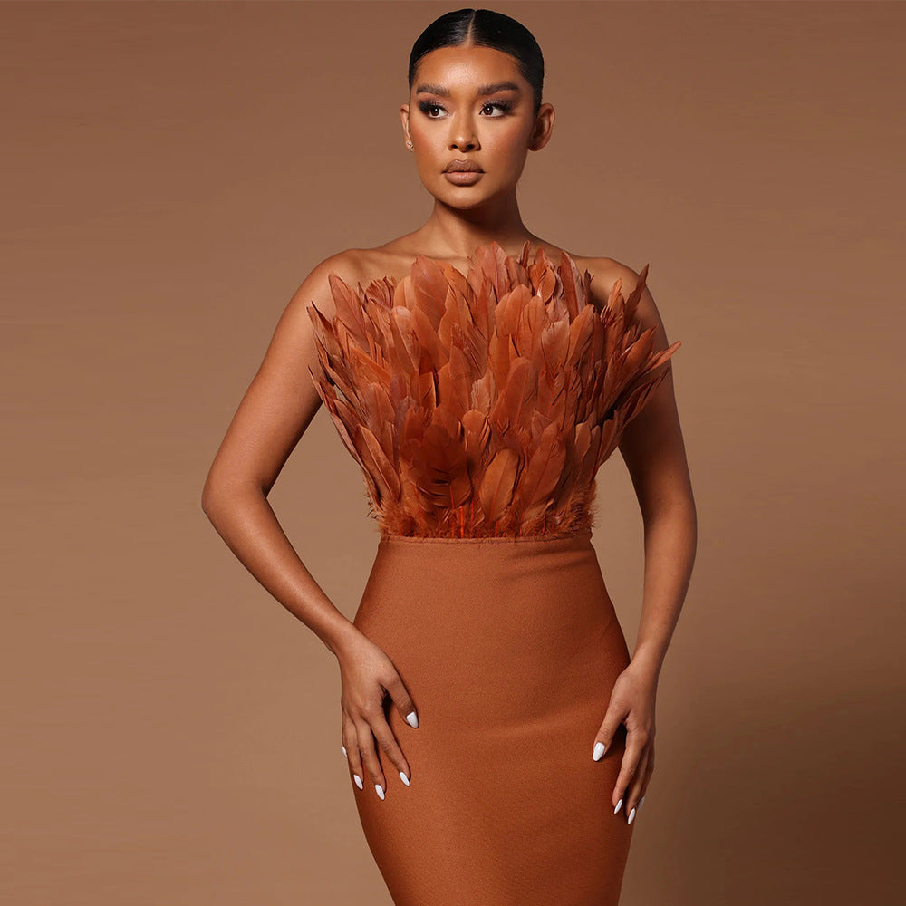Sexy Designed Feather Sheath Evening Party Dresses