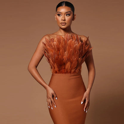 Sexy Designed Feather Sheath Evening Party Dresses