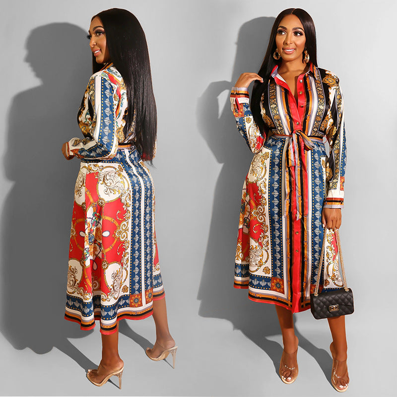 Vintage Floral Print Long Sleeves Shirts Dresses