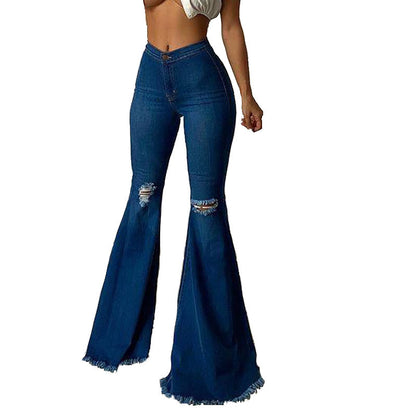 Sexy Broken Holes Trumpet Elastic Jeans