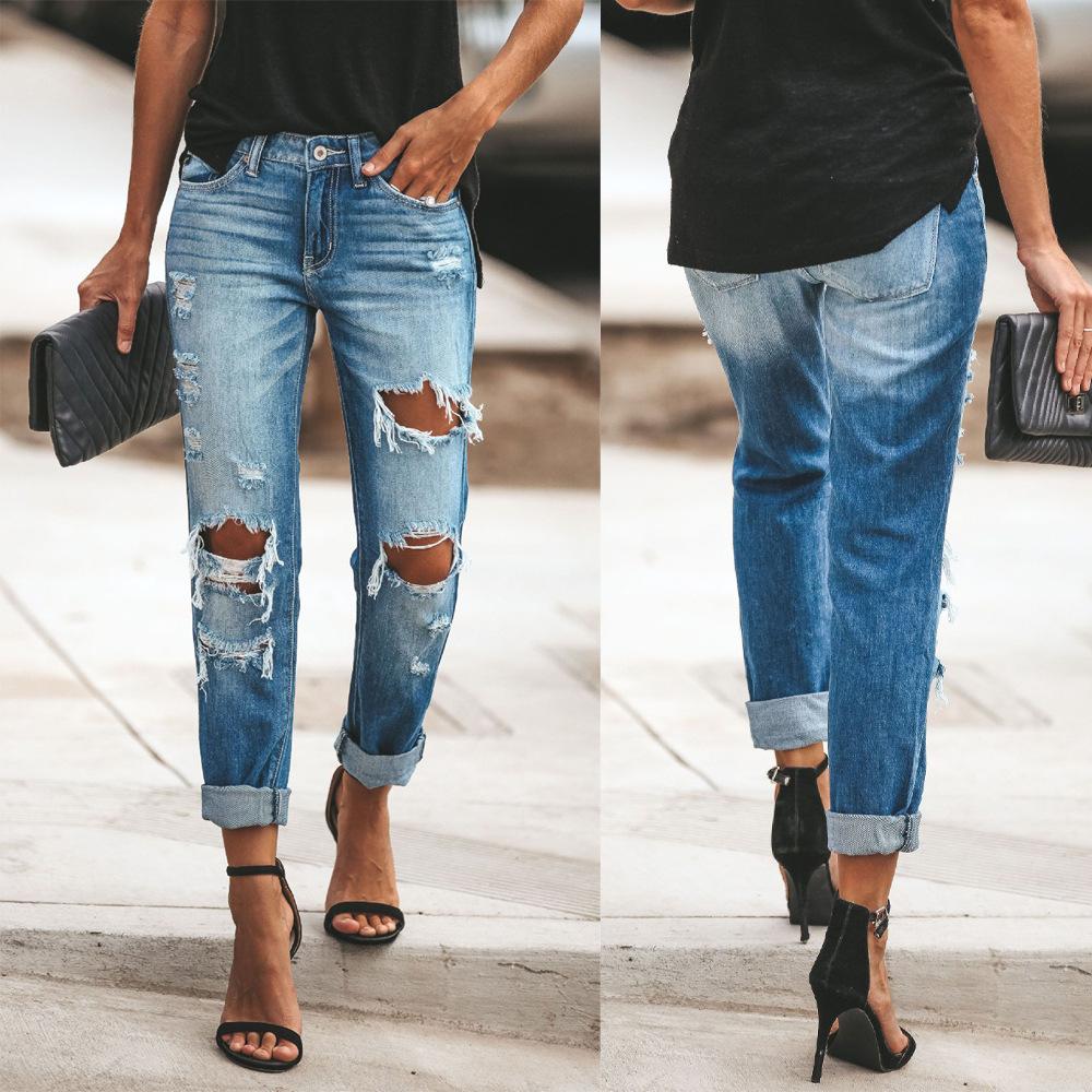 Casual Women Broken Holes Denim Jeans--Free Shipping at meselling99