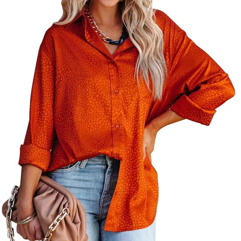 Leisure Satin Turnover Collar Long Sleeves Shirts