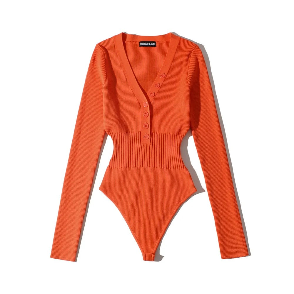 Women Slim Waist Long Sleeves Knitting Basic Romper Shirts