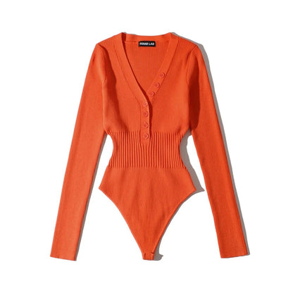 Women Slim Waist Long Sleeves Knitting Basic Romper Shirts