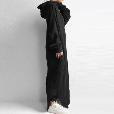 Women Casual Zipper Fall Long Hoody Dresses-STYLEGOING
