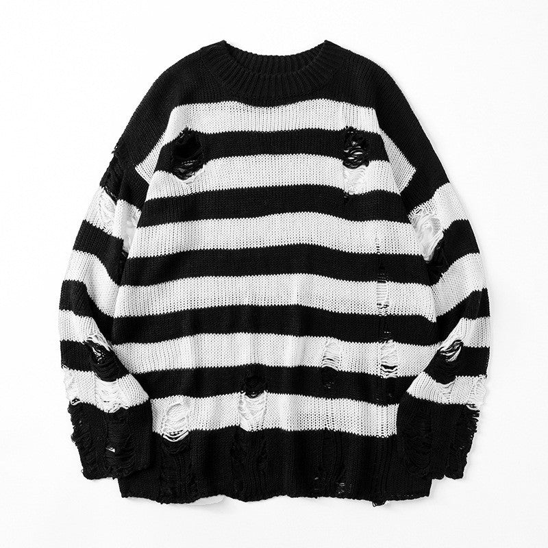 Casual Broken Holes Striped Knitting Sweaters for Couple