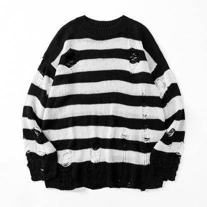 Casual Broken Holes Striped Knitting Sweaters for Couple
