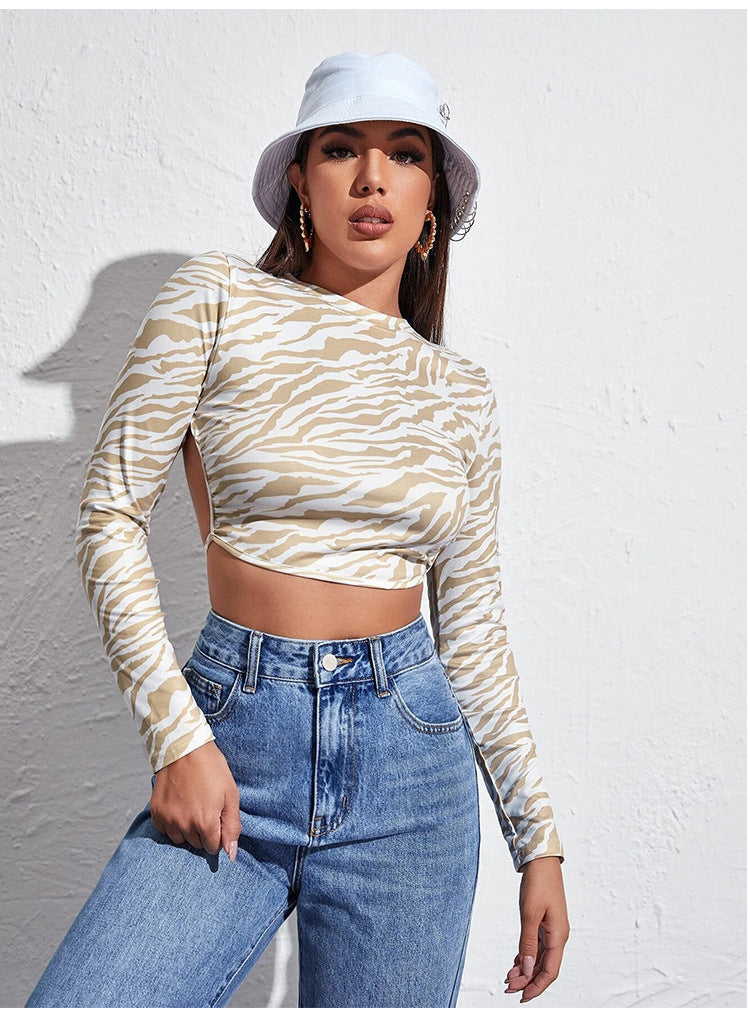 Sexy Backless Lace Up Long Sleeves Short Tops