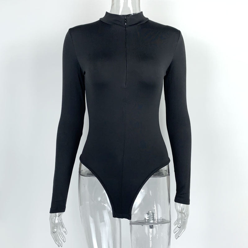 Sexy Fashion Long Sleeves Zipper Tight Jumpsuits Shirts