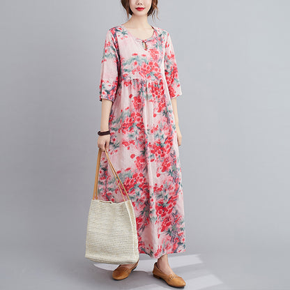 Ethinc Line Summer Half Sleeves Women Long Dresses