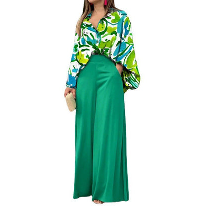 Loose Summer Two Pieces Wide Legs Women Suits