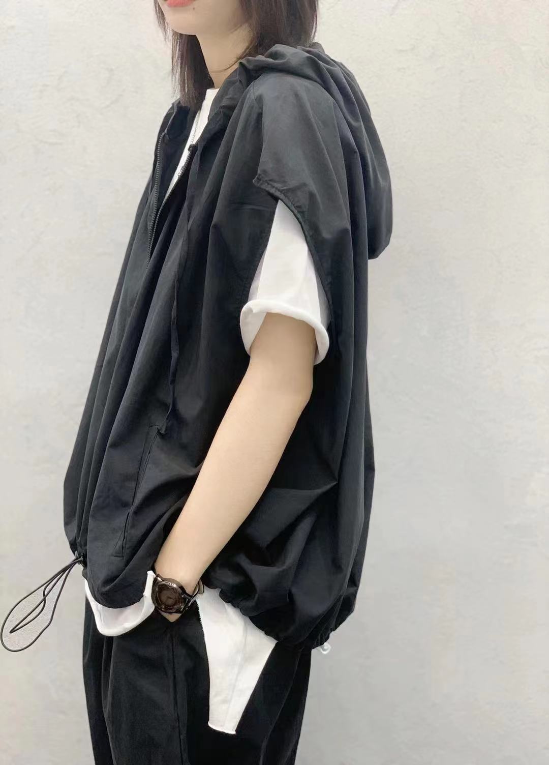 Women Linen Drawstring Leisure Fall Jacket-STYLEGOING