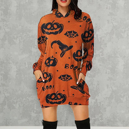 Halloween Pumpkin Design Long Sleeves Hoodies for Women