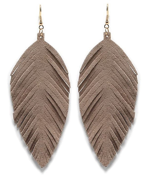 Leaves Designed Tassels Pu Leather Women Earrings
