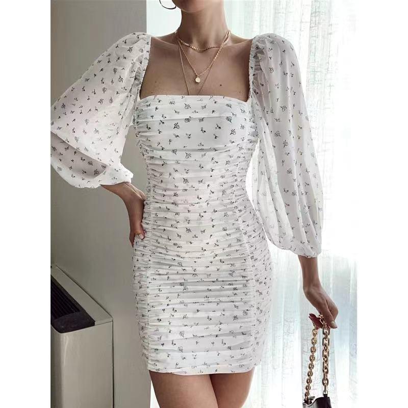 Women Square Neckline Tight Bodycon Short Dresses-STYLEGOING