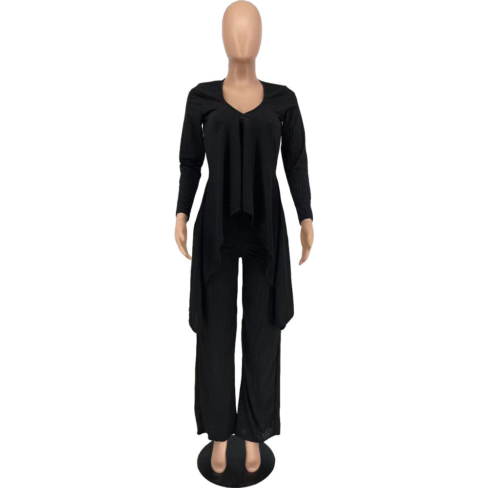 Sexy Long Sleeves Irregular Tops and Pants Set for Women