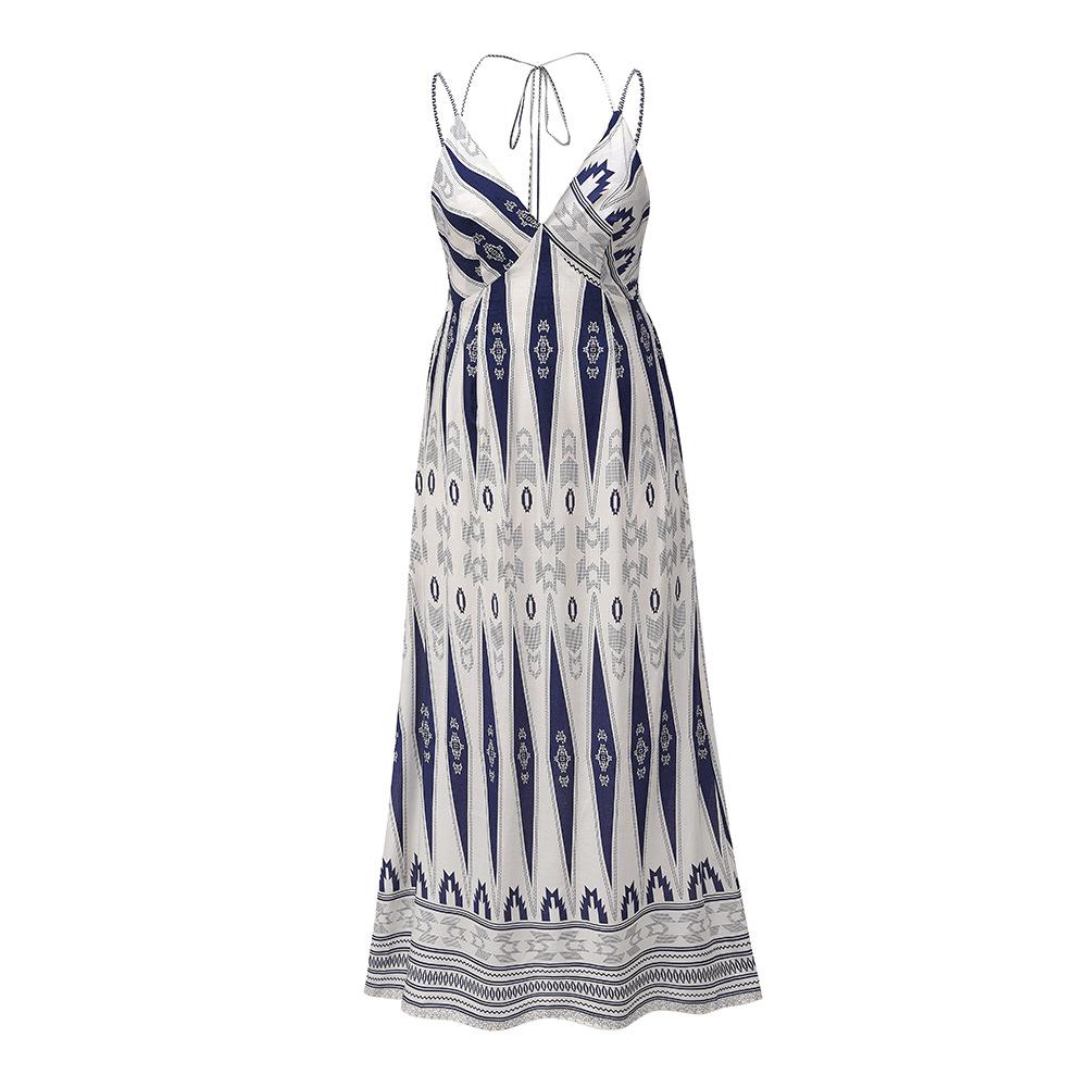 Summer Women V Neck Backless Long Maxi Dresses-STYLEGOING