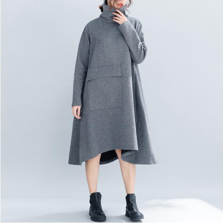 Vintage High Neck Women Winter Irregular Fall Dresses-STYLEGOING