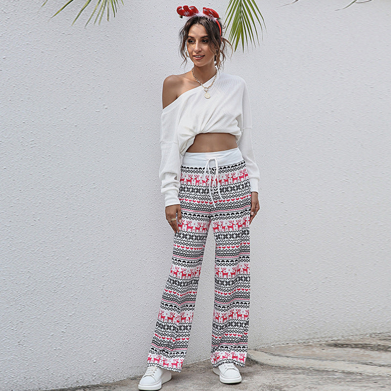 Casual Merry Christmas Wide Legs Pants for Women
