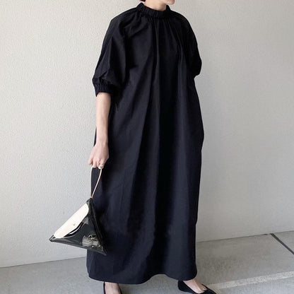 Casual Stand Neckline A Line Long Cozy Dresses