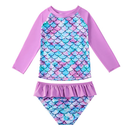 3D Fish Scale Design Two Pieces Swimsuits for Girls