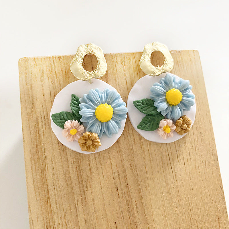 Engraved Flowers Handmade Clay Earrings for Women