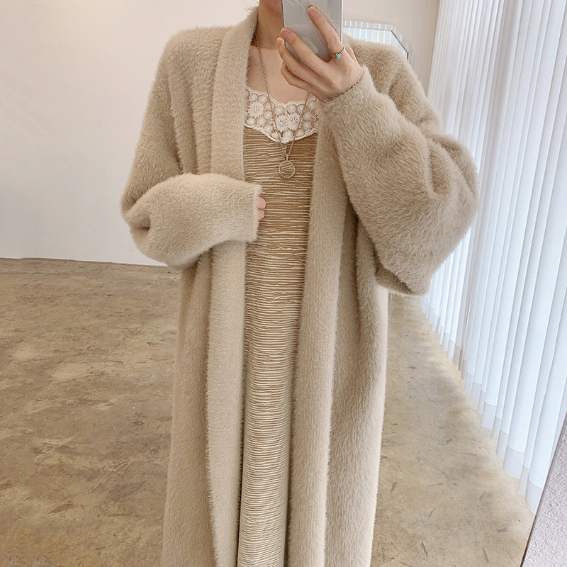 Classy Mink Velvet Cozy Long Knitting Cardigan Coats