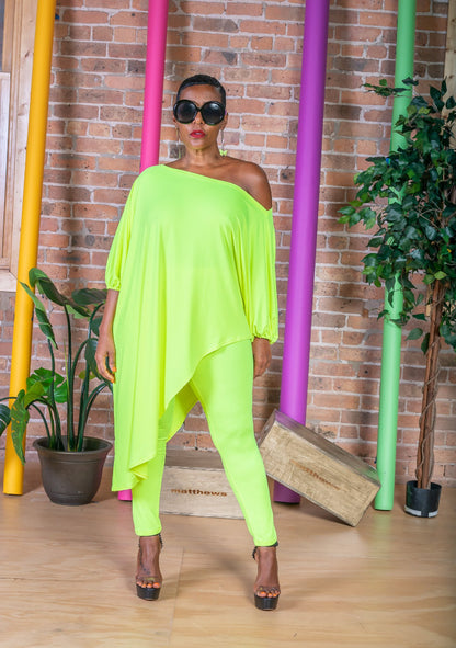 One Shoulder Irregular Bat Sleeves Tops&pants Suits