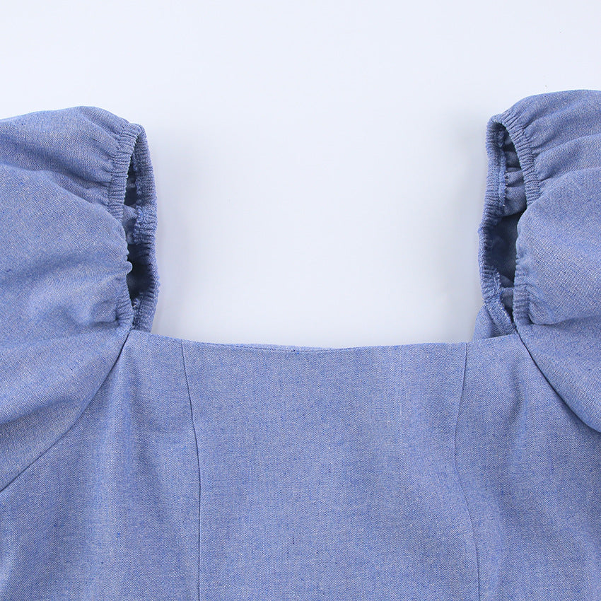 Lovely Linen Square Neckline Mini Dresses