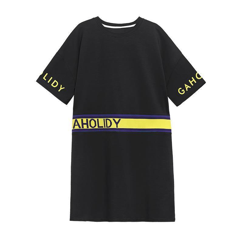 Women Summer Short Sleeves Letter T Shirt Dresses-STYLEGOING