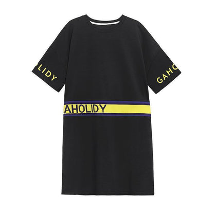 Women Summer Short Sleeves Letter T Shirt Dresses-STYLEGOING