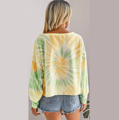 Casual Dyed Round Neck Long Sleeves Blouses