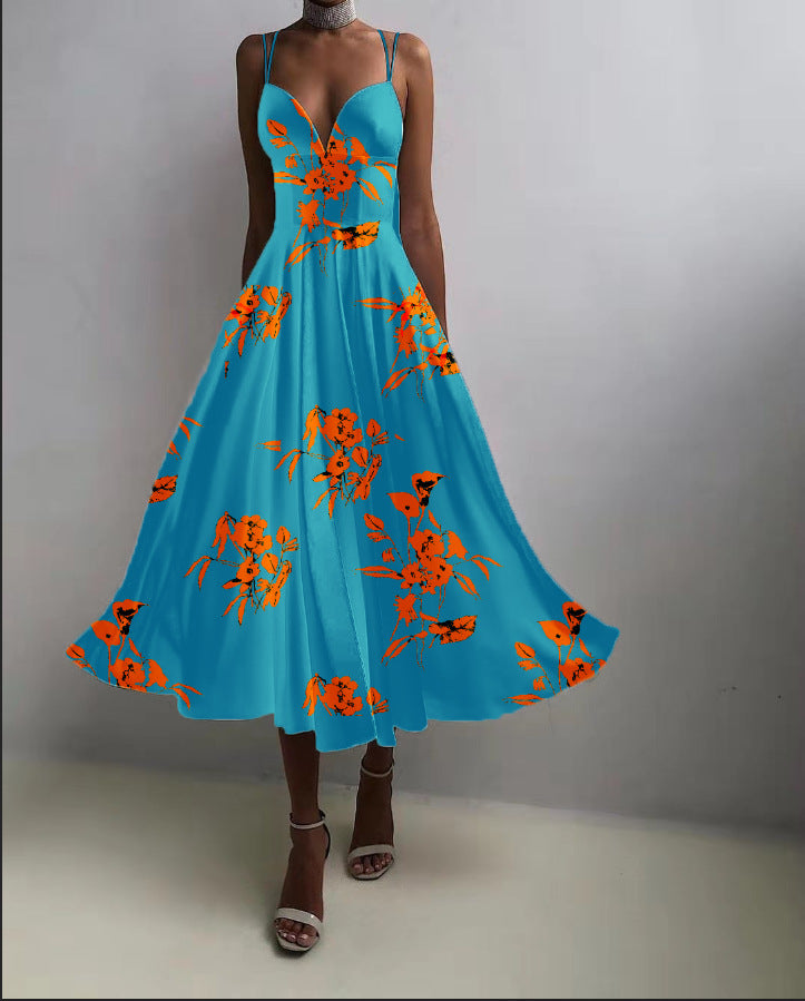 Sexy Christmas Floral Print Backless Women Strapless Dresses
