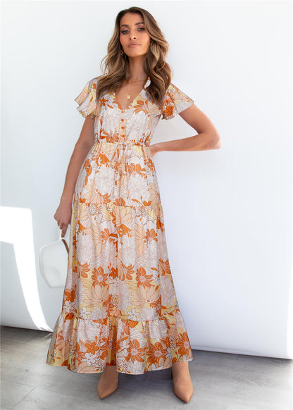 Summer Casual Foral Print Long Holiday Dresses