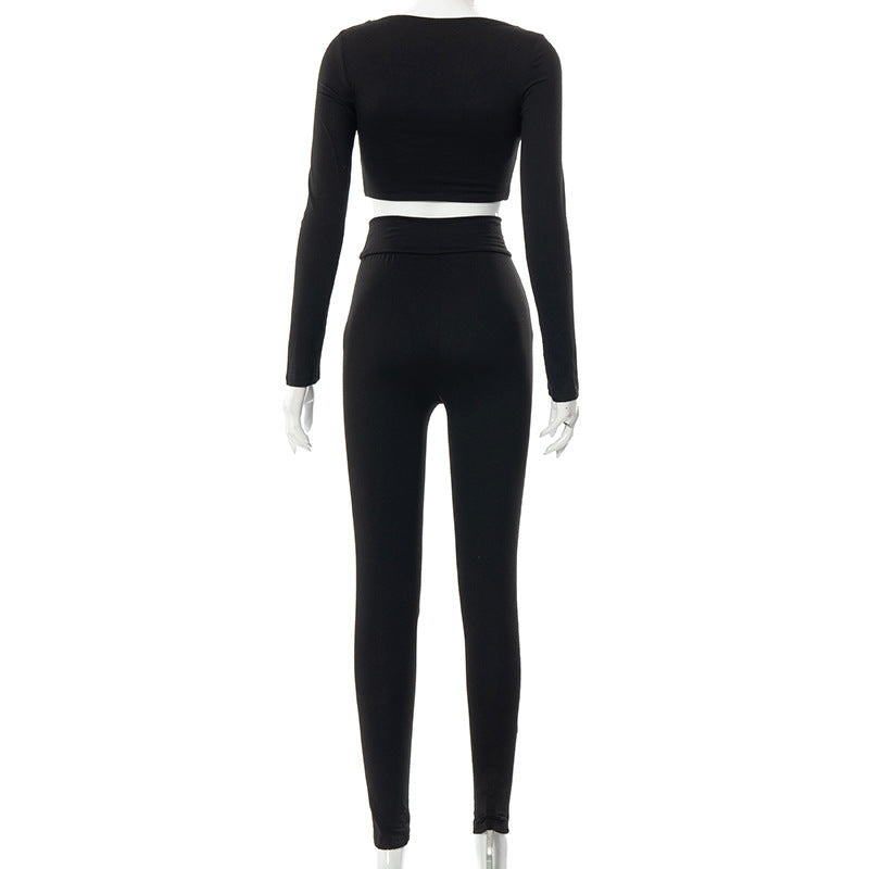 Women High Waist Legging Pants and Long Sleeves Short Tops