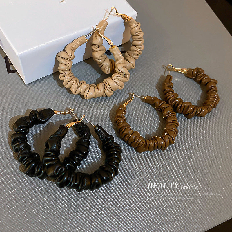 Vintage Round Shape Pu Leather Women Earrings