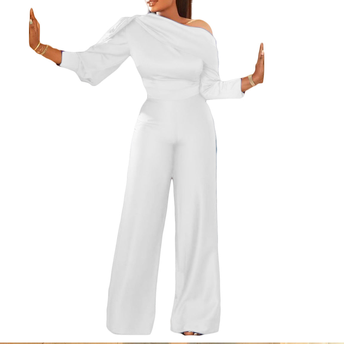 Sexy One Shoulder Long Sleeves Plus Sizes Jumpsuits