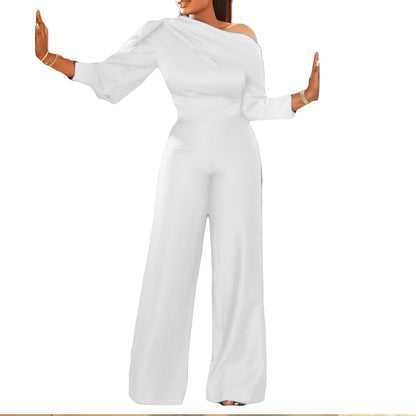 Sexy One Shoulder Long Sleeves Plus Sizes Jumpsuits