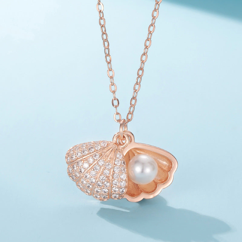 Women Fan Shaped Pearl Sterling Sliver Necklace