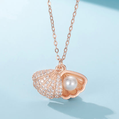Women Fan Shaped Pearl Sterling Sliver Necklace