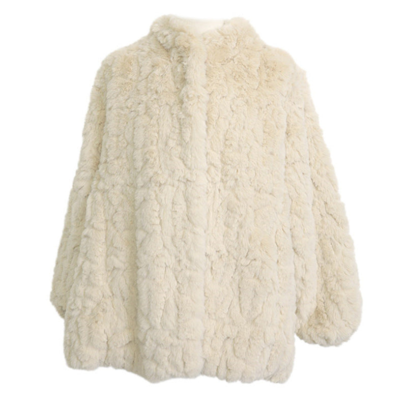 Winter Ivory Sherpa Stand Collar Overcoats for Women