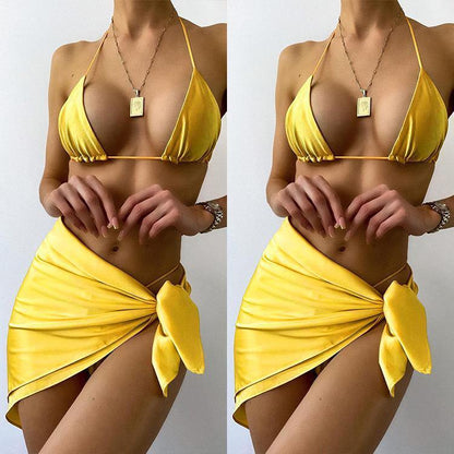 Yellow Sexy 3pcs Bikni Swimsuits-STYLEGOING