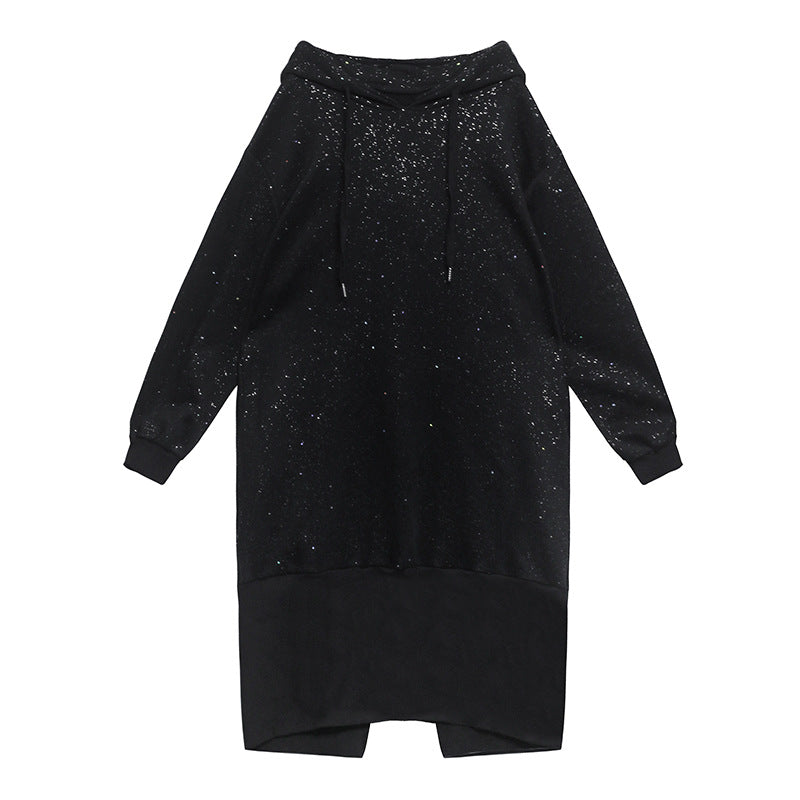 Black Velvet Long Sleeves Hoodies Cozy Dresses