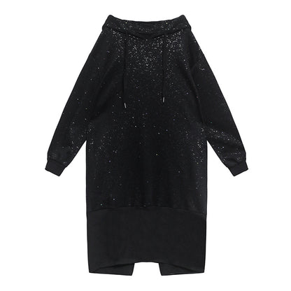 Black Velvet Long Sleeves Hoodies Cozy Dresses