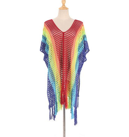Colorful Knitting Crochet Tassels Swimwear Cover Ups for Women