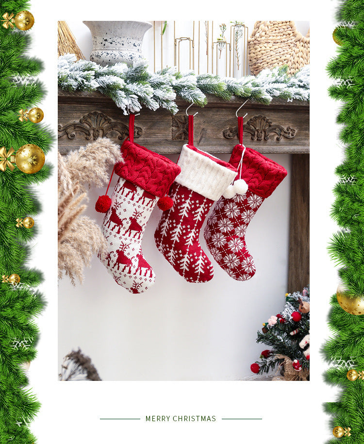 Merry Christmas Knitting Elk Design Stocking Gift Bags 4pcs/Set