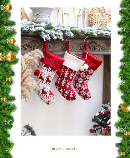 Merry Christmas Knitting Elk Design Stocking Gift Bags 4pcs/Set